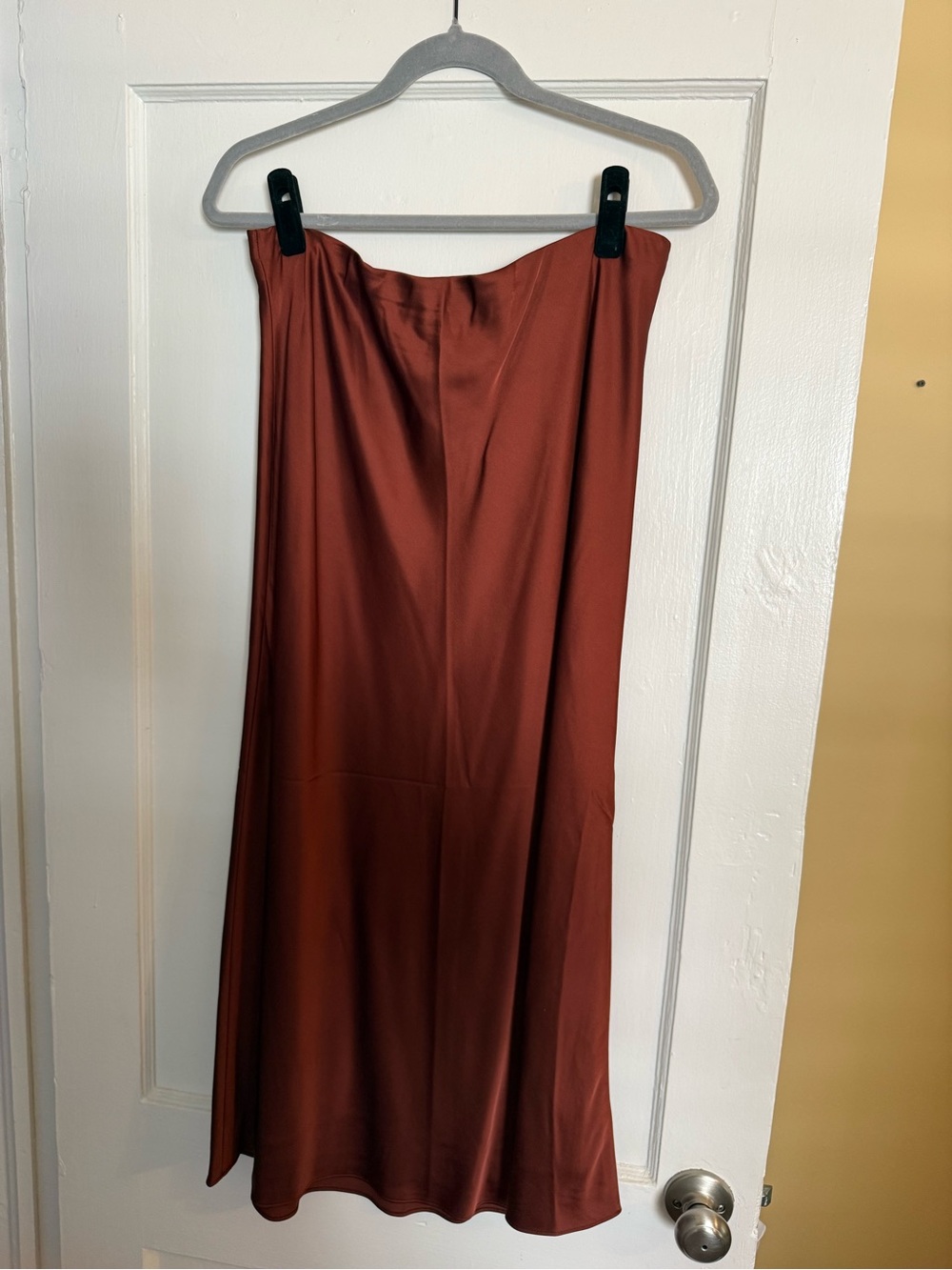 Abercrombie & Fitch Satin Midi Skirt in Rust Brown
